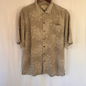 Boca Classics Men’s 100%Silk Hawaiian Aloha Button Up Tropical Shirt Beige Tan L